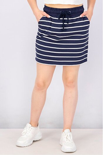 Reserved Women Stripe Pencil Skirt, Navy and White