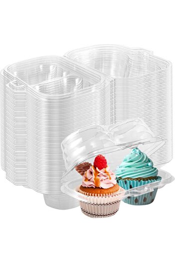 erorex 2 Cavity Cupcake Containers, Disposable Cupcake Boxes Clear Cupcake Holder, Cupcake Carrier Lid
