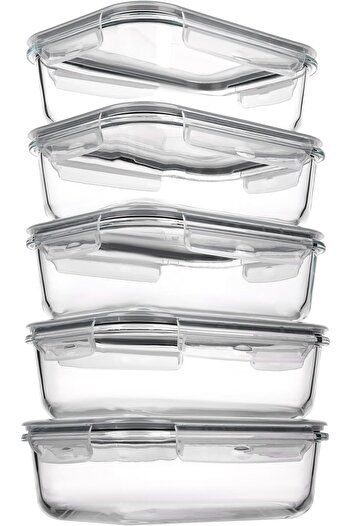 erorex 5 Pack 35Oz Glass Food Container Lids, Containers Kitchen Food Snap Locking Lids Microwave, Oven,