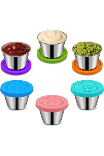 erorex 6Pack 2.4Oz Small Condiment Containers Lids, Salad Dressing Container Go, Stainless Steel Sauce