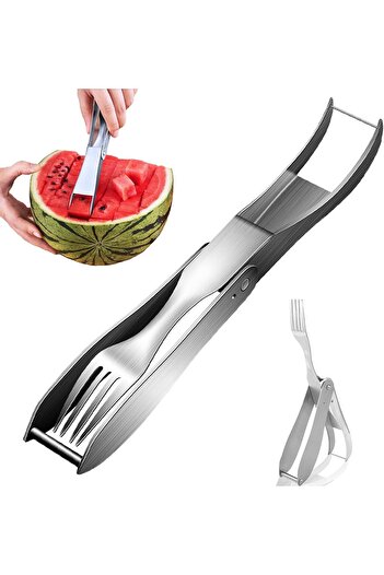 erorex 2 1 Watermelon Fork Slicer Cutter, Dual Head Portable Artifact, Stainless Steel Fruit Watermelon