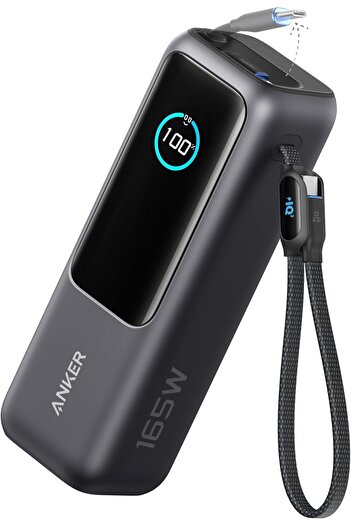 Anker 25000mAh 165W Power Bank with Type-C and USB Ports with Built-in Type-C Cables - Black