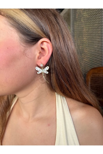 HOUSEKİ Pearl Detailed White Dragonfly Earrings