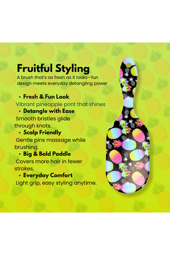 glitters Tropical Fruit Print Hair Brush, Paddle Style with Gentle Pins, Detangling Bristles, Kids hairbrush