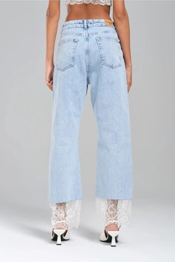 tw3 Women's Straight Fit Design Jean with Cut-Out Legs and Lace Detail