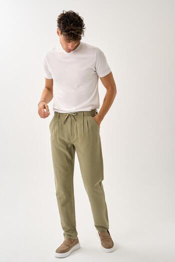 ALEXANDERGARDI Pleated Lace-Up Casual Linen Trousers