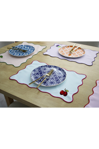 ASDİVA Juvi Cherry Embroidery Detailed American Service 30X45 cm - Blue Red Stylish Design