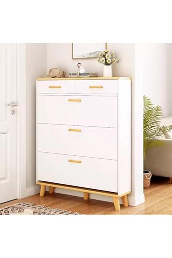 NKX Entryway Shoe Cabinet Large Capacity Three Tier Shoe Storage with Two Rack