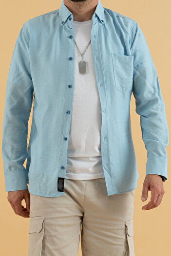 Souris Ανδρικό λινό πουκάμισο Ice Blue Slim Fit Slim Fit Viscose