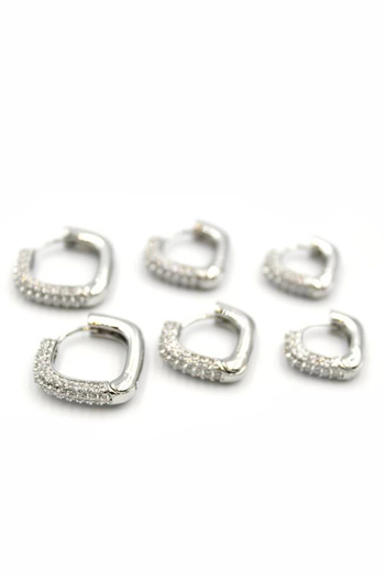 toganshop 6'Lı Stone Square Hoop Earrings - Silver