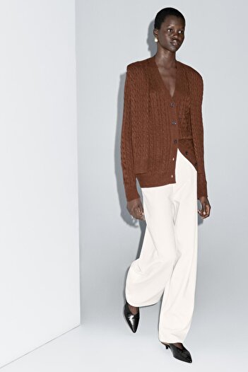 Massimo Dutti Fular detaylı yün karışımlı hırka