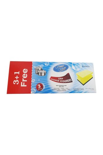 Homemate Home Mate Grip Sponge Scourer 4 pcs – Durable, Non-Scratch Kitchen Cleaning Sponges 10x7x2 cm