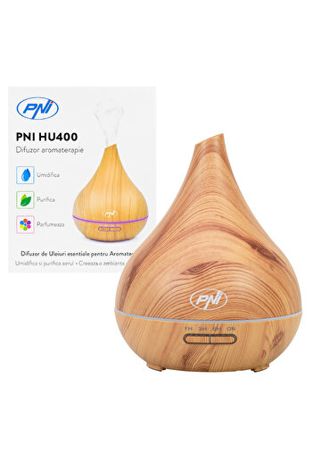 PNI Aromatherapy Diffuser HU400 for Essential Oils, with Ultrasound, 400 ml, Timer, 7 LED Colors