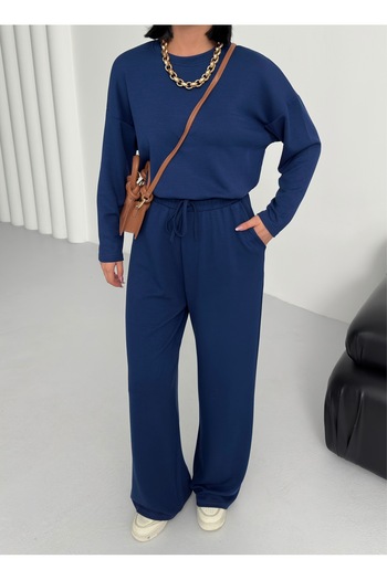 BEJNA Women's Navy Blue Modal Long Sleeve Soft Touch Sports Suit