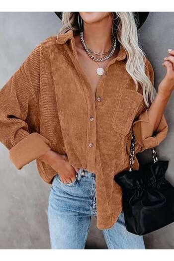 OEM Women's loose long-sleeved shirt khaki XL