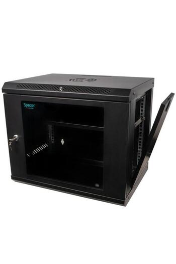 Spacer Dulap 19″ 9U 500x450mm, montare pe perete, Flatpack, negru, panouri detașabile