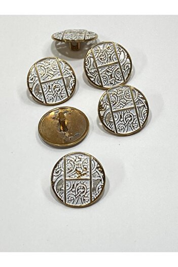 karantuhafiye Antik Gold Floor / Metal Button / 2.3 cm / Set of 6 / (M09089)/ Ice Blue