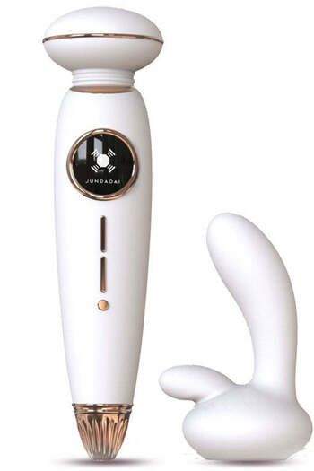 WildFashion Jucarie sexuala premium tip wand cu functie de suctiune si stimulare dubla, Alb, TOY585-2