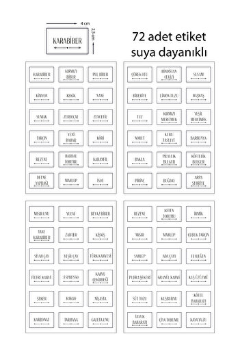 BULUT DİJİTAL 72 Pieces & Water Resistant - Legumes - Spice Label - Sticker