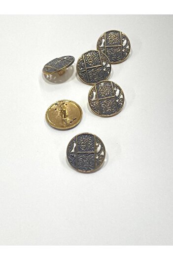 karantuhafiye Antique Gold Floor / Metal Button / 2.3 cm / Set of 6 / (M09089)/ Smoked