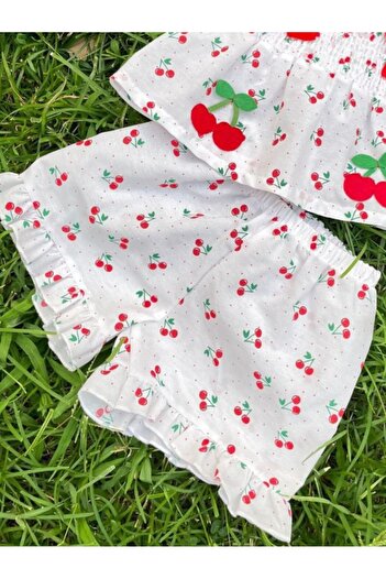 Bolly Baby 2-Piece Summer Baby Girl Set with Cherry Bow Shorts, Ages 1-5