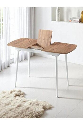DENGEMA Milano Açılır Dikdörtgen Masa – Ceviz Desen, Beyaz Ayak, 80×125 → 165 cm, 4–6 Kişilik (Sandalyesiz)