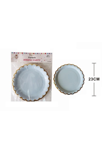 SDX Market Set of 8 party plates, Turquoise with gold trim, 23 cm