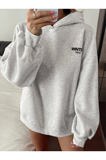 Revasser Unisex Erkek/Kadın WINTER Renkli Özel Baskılı Pamuklu Oversize Kapüşonlu Sweatshirt