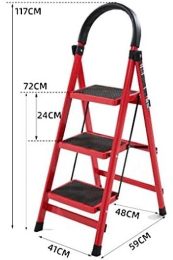 Generic 3-Step Heavy Duty Steel Portable Folding Ladder with Non-Slip Treads, 150kg Capacity, Red