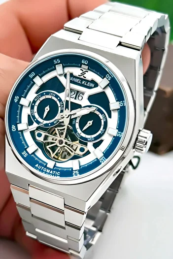 Daniel Klein Automatic Mechanism Steel Cord Steel Case Men Wristwatch Silver-Blue Zmdk1196
