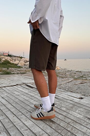Flaw Wear Lace-Up Khaki Linen Bermuda Shorts