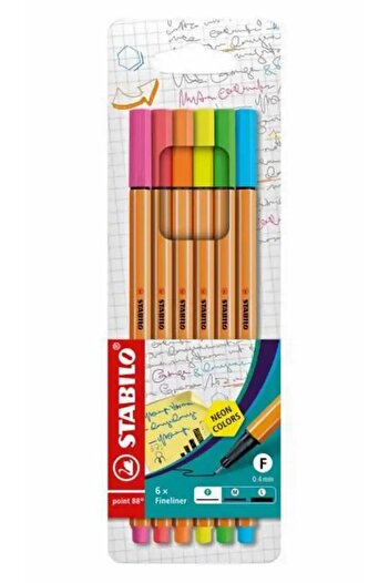 Stabilo Fineliner Point 88, 0.4 mm, 6 culori, neon