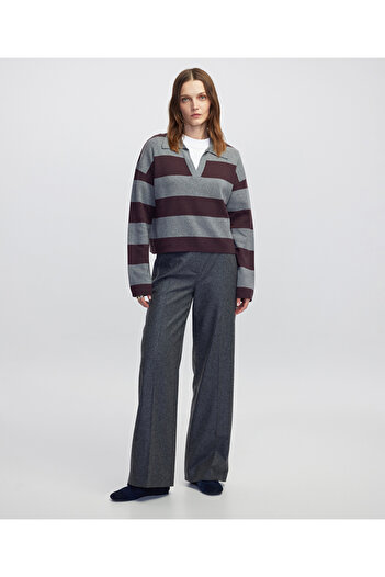 İpekyol Shirt Collar Line Pattern Knitwear