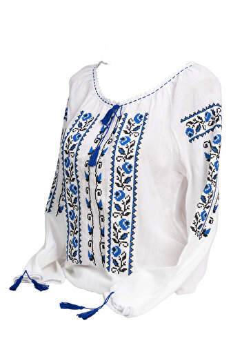 FARA Ladies' shirt, made of cotton, with a blue pattern