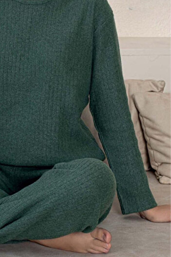 Farya Home Cotton Thick Winter Interlock Striped Long Sleeve Knitted Pajama Set