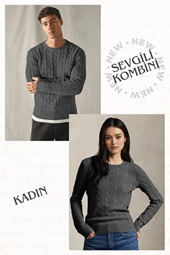 TRQOM Γυναικείο πουλόβερ με λαιμόκοψη Unisex από πλεκτό ανθρακί