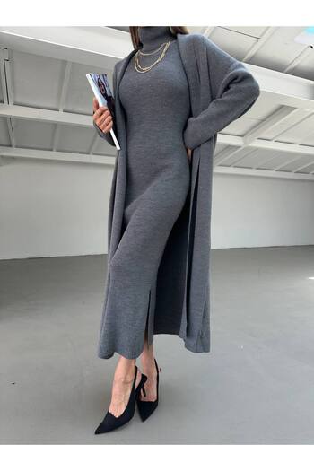 Lamierra High Neck Zero Sleeve Women's Knitwear Long Set