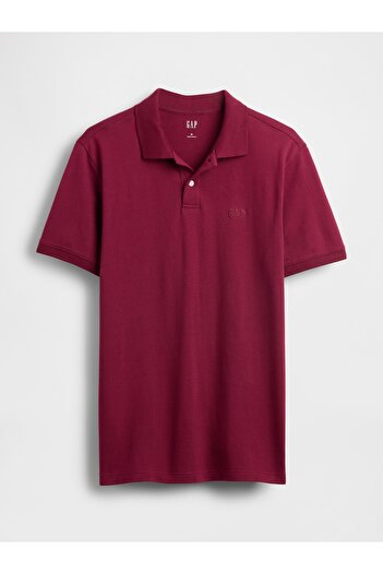 GAP Erkek Kırmızı Logo Piqué Polo Yaka T-Shirt