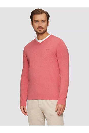 s.Oliver Men's knitted sweater with achior and embroidered logo, Dusty pink
