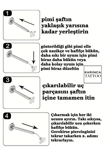 Karınca Piercing Push Pin Piercing Yıldız Vidasız Önden Takmalı Kulak Helix Conch Burun Nostril Labret Tragus Küpe
