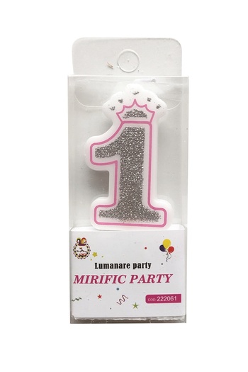 SDX Market Glitter crown candle, number 1, pink