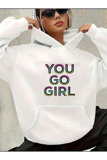 herkesemoda Φούτερ με κουκούλα You Go Girl με λεπτομέρεια στάμπας και φλις εσωτερικά