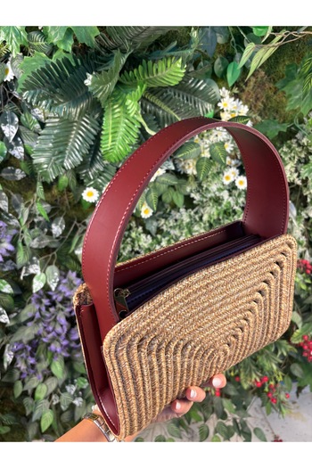 MaVaux Palmera Leather Detailed Stylish Unique Straw Bag