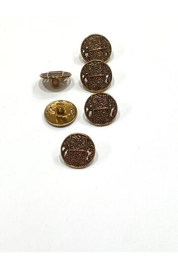 karantuhafiye Antique Gold Floor / Metal Button / 1.8 cm / Set of 6 / (M09089)/ Brown