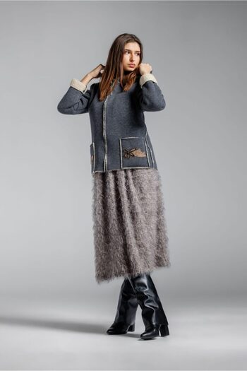 RVL Gray fur jacket with appliqués on the pockets