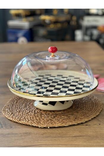 Meri Ev Gereçleri Dama Enamel Footed Cake Pan