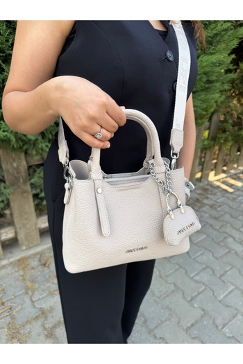Just Polo Original Women's Stone New Season 3-Compartment Soft Leather Stylish Hand and Shoulder Bag with Adjustable Strap