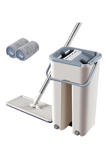 Generic Scratch Flat Squeeze Mop Bucket Home Cleaning 360 Degree Rotates Microfiber 2 Mop Pads