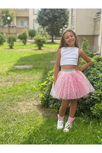 özge başaran Girl's Pink-Purple Heart Tutu Skirt