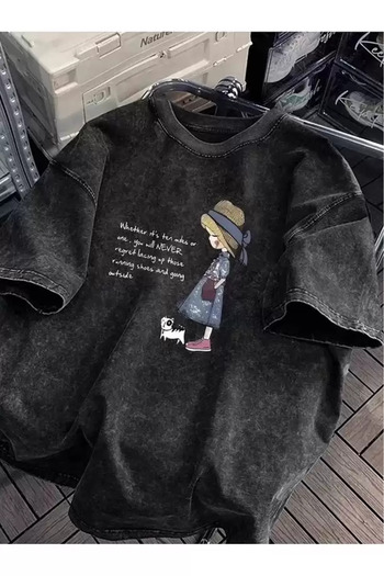 ellevana Cute Printed Washable Vintage Unisex Oversize T-Shirt